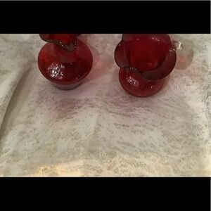 2 Vintage Pigeon Blood Red Crackle Glass Vases.